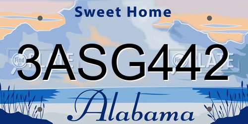 3ASG442 Alabama License Plate