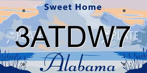 3ATDW7 Alabama License Plate