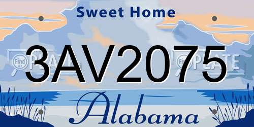3AV2075 Alabama License Plate