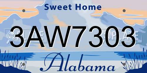 3AW7303 Alabama License Plate