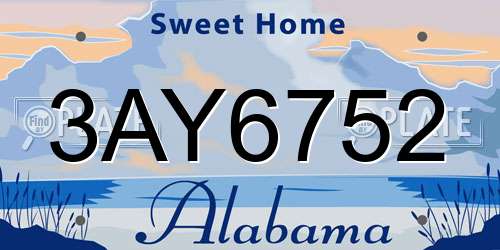 3AY6752 Alabama License Plate