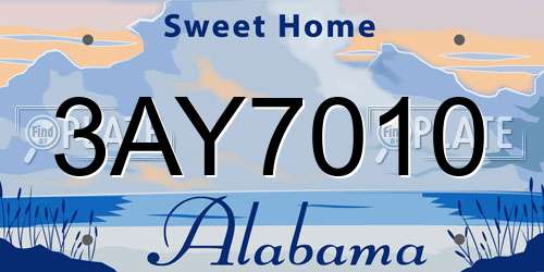 3AY7010 Alabama License Plate