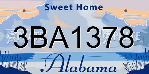 3BA1378 Alabama License Plate