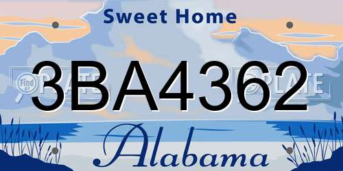 3BA4362 Alabama License Plate