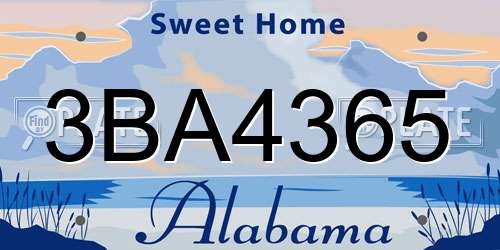 3BA4365 Alabama License Plate