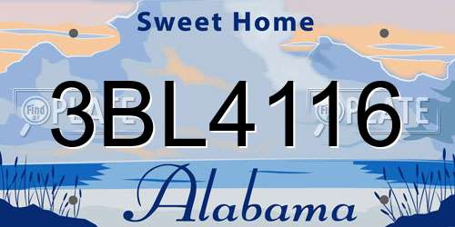 3BL4116 Alabama License Plate