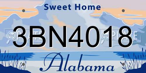 3BN4018 Alabama License Plate