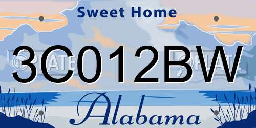 3C012BW Alabama License Plate