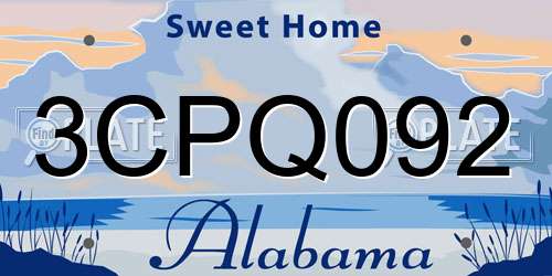 3CPQ092 Alabama License Plate