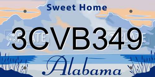 3CVB349 Alabama License Plate