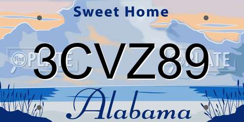 3CVZ89 Alabama License Plate