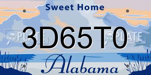 3D65T0 Alabama License Plate