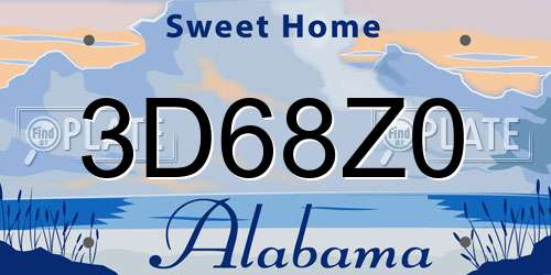 3D68Z0 Alabama License Plate