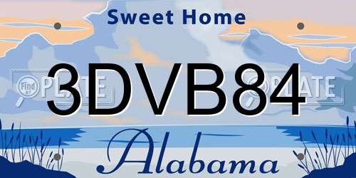 3DVB84 Alabama License Plate