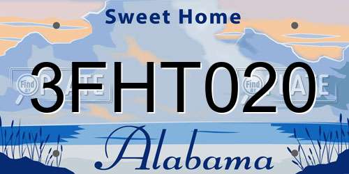 3FHT020 Alabama License Plate