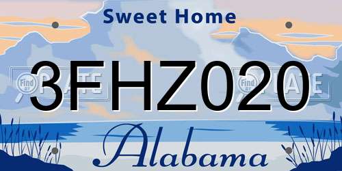3FHZ020 Alabama License Plate
