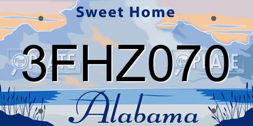 3FHZ070 Alabama License Plate