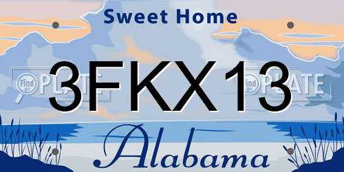 3FKX13 Alabama License Plate