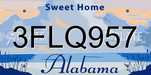 3FLQ957 Alabama License Plate