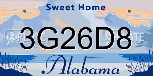 3G26D8 Alabama License Plate