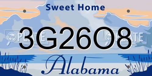 3G26O8 Alabama License Plate
