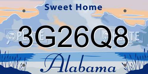 3G26Q8 Alabama License Plate