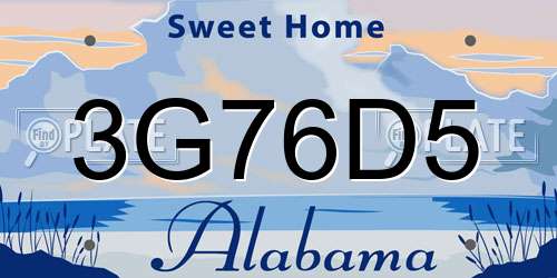 3G76D5 Alabama License Plate