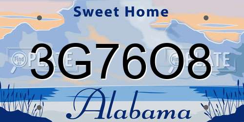 3G76O8 Alabama License Plate
