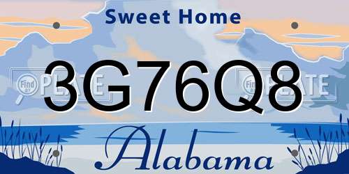 3G76Q8 Alabama License Plate