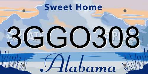 3GGO308 Alabama License Plate