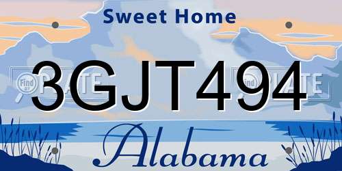 3GJT494 Alabama License Plate