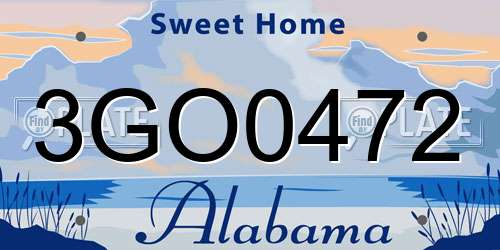3GO0472 Alabama License Plate