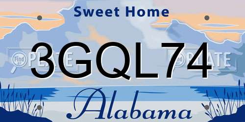 3GQL74 Alabama License Plate