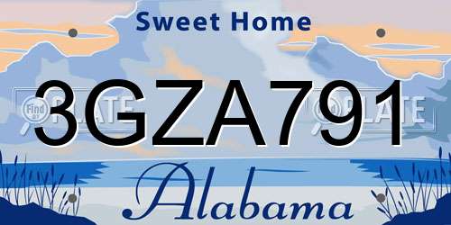3GZA791 Alabama License Plate
