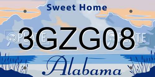 3GZG08 Alabama License Plate