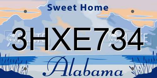 3HXE734 Alabama License Plate
