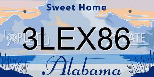 3LEX86 Alabama License Plate