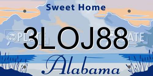 3LOJ88 Alabama License Plate