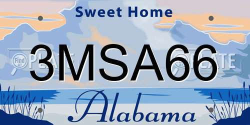 3MSA66 Alabama License Plate