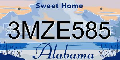 3MZE585 Alabama License Plate