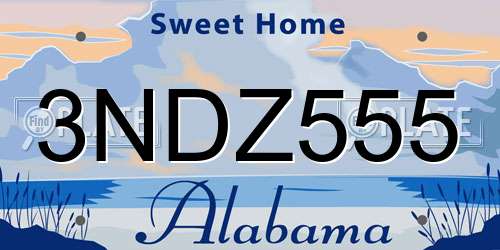 3NDZ555 Alabama License Plate