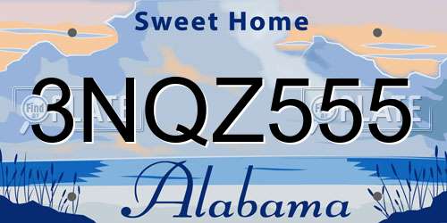 3NQZ555 Alabama License Plate