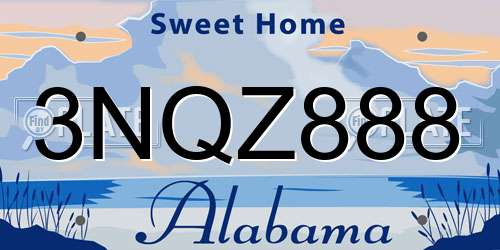 3NQZ888 Alabama License Plate