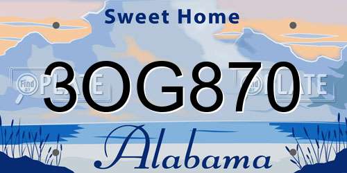3OG870 Alabama License Plate