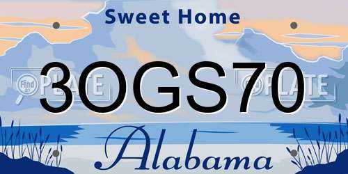 3OGS70 Alabama License Plate