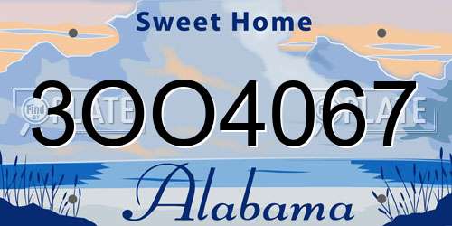3OO4067 Alabama License Plate