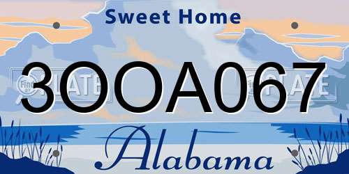 3OOA067 Alabama License Plate