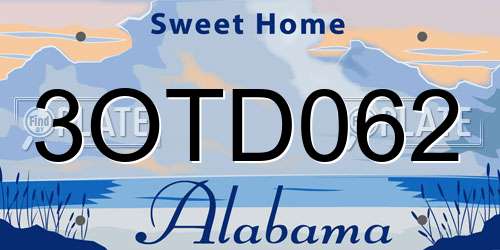 3OTD062 Alabama License Plate