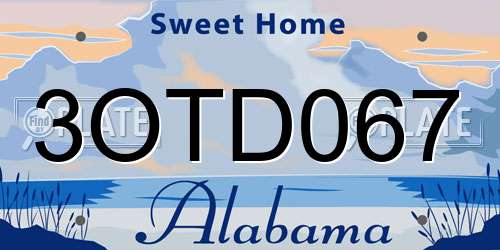 3OTD067 Alabama License Plate