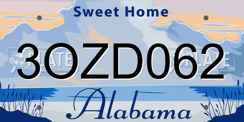 3OZD062 Alabama License Plate